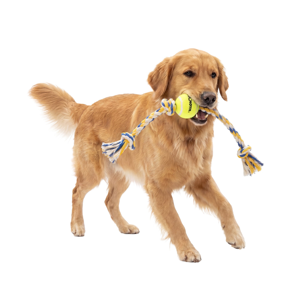 Flossy Chews Cottonblend 3 Knot Tug with Big 6" Tennis Ball Rope Dog Toy, Extra-Large, 36", Assorted Colors