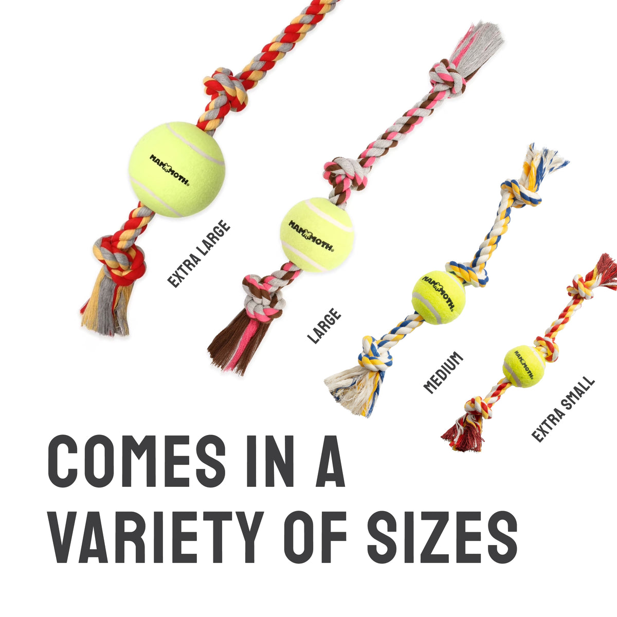 Flossy Chews Cottonblend 3 Knot Tug with Big 6" Tennis Ball Rope Dog Toy, Extra-Large, 36", Assorted Colors