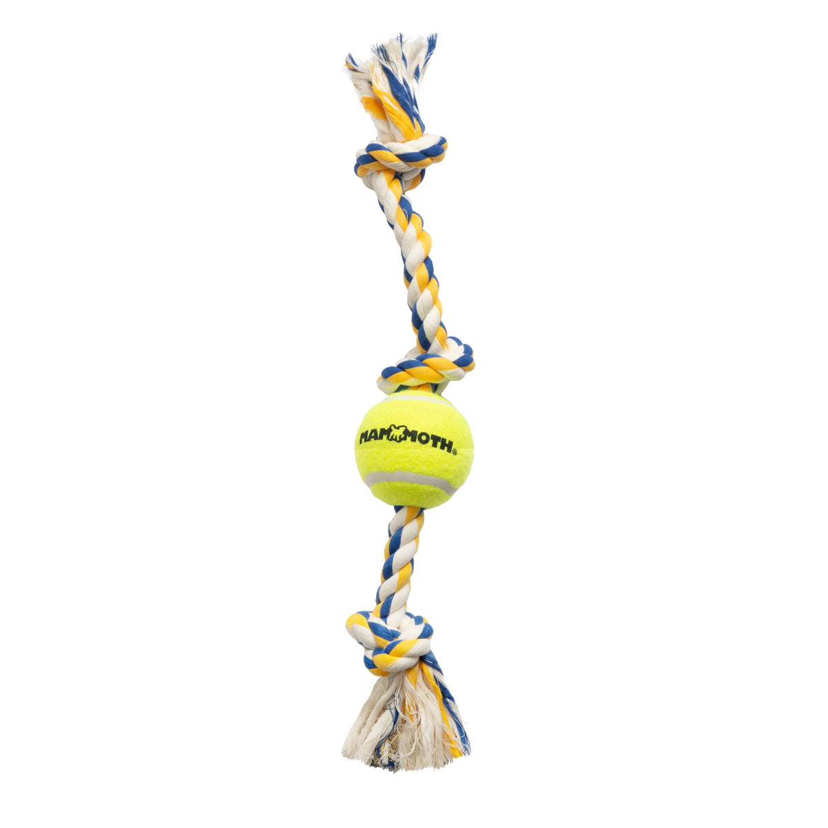 Flossy Chews Cottonblend 3 Knot Tug with Big 6" Tennis Ball Rope Dog Toy, Extra-Large, 36", Assorted Colors
