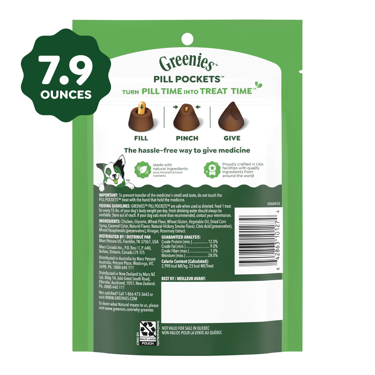 Pill Pockets for Dogs Capsule Size Natural Soft Dog Treats, Hickory Smoke Flavor, 7.9 Oz Pack (30 Treats)